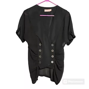 Wish Australia Women Small Blouse Black Double Breasted Buttons Steampunk - Picture 1 of 9