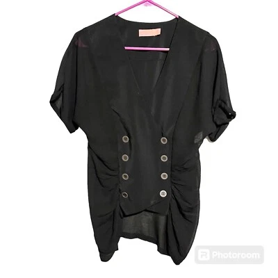 Blusa pequeña Wish Australia para mujer negra botones de doble botonadura Steampunk Foto 1 de 4