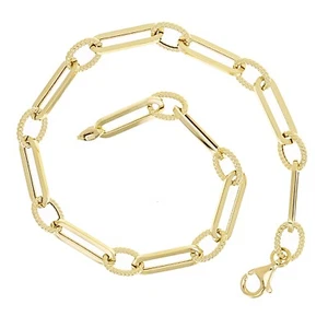 Italian 14k Yellow Gold Oval Twisted & Paper Clip Link Bracelet 7.75" 2.9 grams - Picture 1 of 4