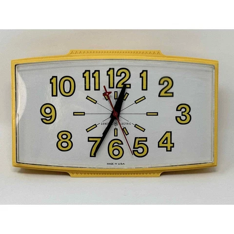 Vintage Mid-Century General Electric Wall Clock 2190 Yellow Tested Works GE USA Cover