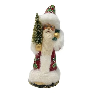 Schaller Red Beaded Holly Leaf Santa Christmas Paper Mache Candy Container 1 pc - Picture 1 of 9