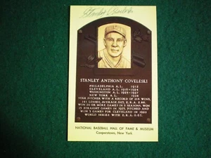 STAN COVELESKI SIGNED BASEBALL H.O.F. YELLOW PLAQUE POSTCARD - Picture 1 of 1