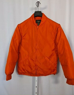 J Crew Vintage 80s 90s Orange Goose Down Puffer Jacket Vest Oarsman Label S - Image 1 of 4