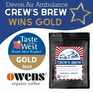 Organic and Fairtrade Coffee Beans 1kg Bag Crew's Brew Devon Air Ambulance - Picture 1 of 6