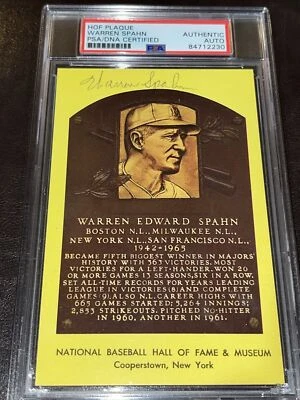 Warren Spahn Autographed Signed Hall of Fame Yellow Postcard PSA Encapsulated - Image 1 of 3
