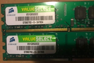 (Lot of 2) Corsair DDR2 1GB Value Select Ram Memory 1x1GB VS1GB533D2 - Picture 1 of 2