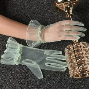 Women Gloves Lace Full Finger Gloves Short Tulle Gloves Transparent Silk Gloves - Picture 1 of 24