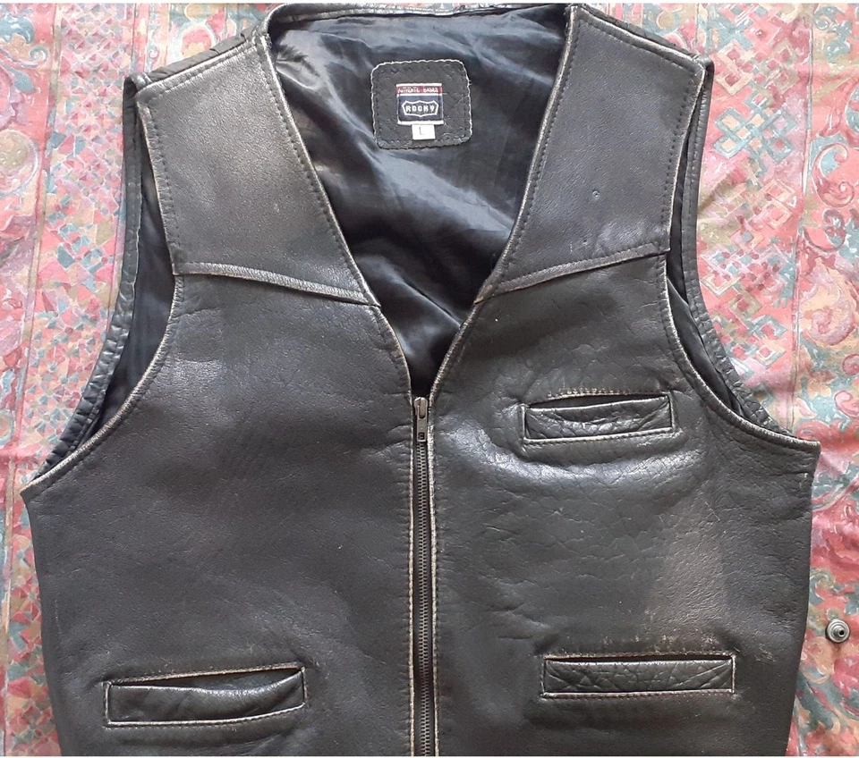 Vintage Rocky Leather Motorcycle Vest size L - Image 1 of 4