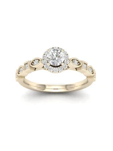 10K Yellow Gold 3/8ct TDW Diamond Halo Engagement Ring. - Picture 1 of 7