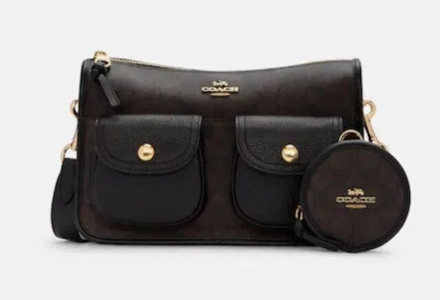 COACH Pennie Signature Canvas Women's Crossbody Bag with Coin Case - IM/Brown Black