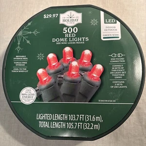 Holiday Time 500-Count Red LED Dome Christmas Lights with Green Wire. - Picture 1 of 5
