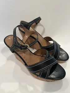 Tahari Black Strap Stretch Wedge Sandal Heels Women Size 6.5 - Picture 1 of 5