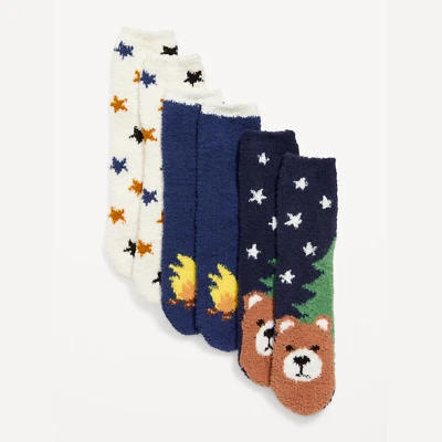 Paquete de 3 calcetines acogedores antiguos azul marino para mujer lindo tema de camping de oso Foto 1 de 3