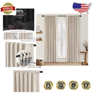 Thermal Insulated 100% Blackout Curtains - 90 Inch, Linen Texture, 2 Panels - Picture 1 of 8