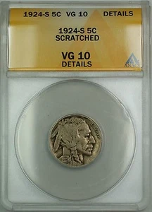 1924-S Buffalo Nickel 5c Coin ANACS VG-10 Details Scratched (Better Coin) - Picture 1 of 2