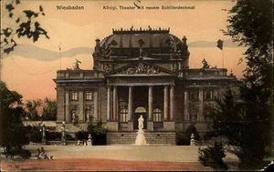 Postal de Wiesbaden Hesse 1906 Teatro Real Monumento a Schiller Monumento a Schiller - Imagen 1 de 1