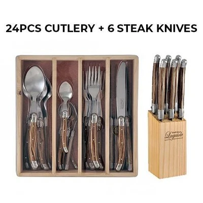 Chateau Laguiole Cutlery Set & Steak Knife Stainless Steel Dinner Wood Colour - Image 1 of 4
