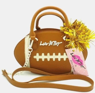 Betsey Johnson Brown Gold Pom Pom "HIKE" FOOTBALL Kitsch Crossbody Bag/Purse NWT - Image 1 of 4