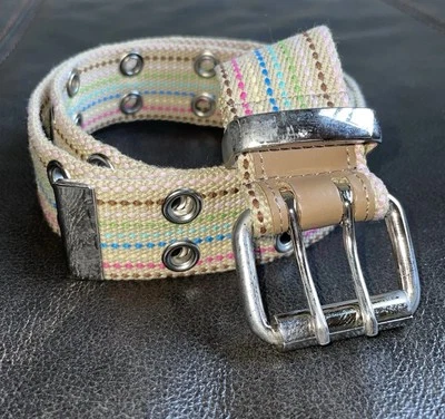 Y2K Grommet Double Eyelet Canvas Belt Double Pin Prong Buckle  Size M - Image 1 of 4