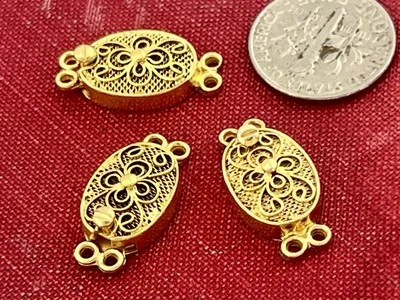 3 Pcs Vintage 2 Strand 10x20mm Box Clasps Petals Gold Sterling Silver Oval NOS - Image 1 of 4