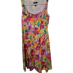 Abito midi artistico senza maniche Chaps taglia 8 donna multicolore floreale acquerello - Foto 1 di 11