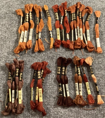 DMC Embroidery Floss Lot of 35 Mixed Browns Skeins 698 434 300 938 839 400 781 + - Image 1 of 4
