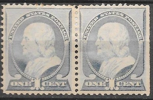 USA 1887 1c Franklin Scott #212 Mint hinged pair original gum see scans - Picture 1 of 2