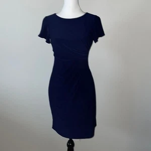 Chaps Navy Blue Side Ruched Cocktail Dress, Size Small, Classy, Wedding, Party - Picture 1 of 6