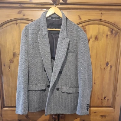 ZARA Men’s Grey Herringbone Blazer Jacket Size 44 | Smart Casual Wool Blend Suit - Image 1 of 4