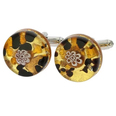 GlassOfVenice Murano Glass Venetian Classic Round Cufflinks - Topaz Gold - Image 1 of 4
