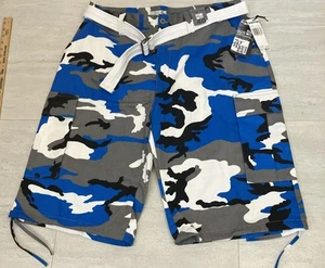 Vintage Neu Street Wear Cargo Shorts Herren Y2K Blau Camouflage Gr. 40 Grunge - Bild 1 von 16
