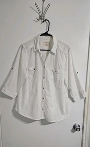 Sonoma Women's Button Down Shirt White  XL Lightweight Preppy Roll Tab Sleeves  - Picture 1 of 7