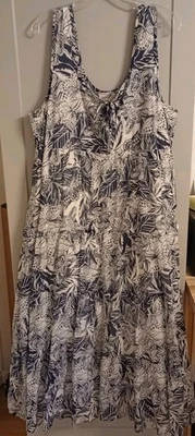 Vestido Johnny Was, Jade, XL Maxi Azul Sin Mangas, En Niveles, Mezcla Algodón/Seda Foto 1 de 4