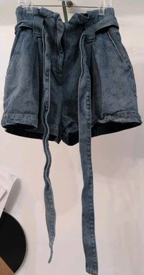 Mustard Seed Belted Tie Shorts Sz Small Blue Denim - Image 1 of 4