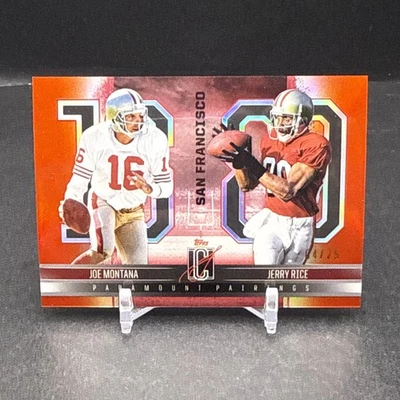 2024 Topps 签名级 Joe Montana Jerry Rice #PP-13 配对红色 SP /25 BS5 — 第 1/4 张图片
