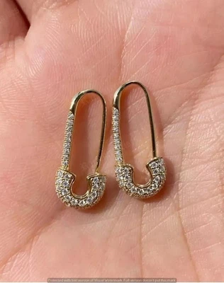 2Ct Round Lab Created Diamond Safety Pin Drop Earrings 14K Yellow Gold Plated - Image 1 of 4