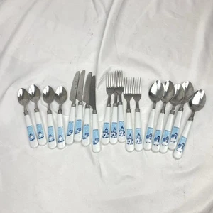 Hidden Valley Flatware Snowman Cambridge 16 + Set 2003 Stainless White Blue - Picture 1 of 6