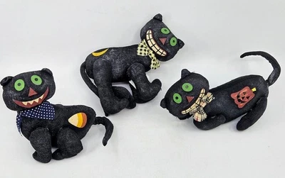 Set 3 Oriental Trading Co. Primitive Stuffed Canvas Black Cats Halloween Decor - Image 1 of 4