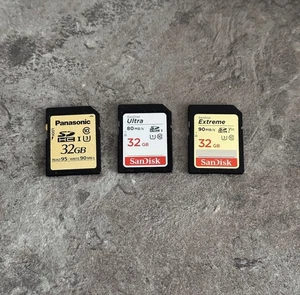 Sandisk 32Gb Extreme and Ultra with Panasonic 32gb SD card bundle x3 - Picture 1 of 2