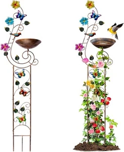 57" Height Metal Bird Bath with Trellis for Outdoor, Vintage Decorative Bird... - Picture 1 of 6