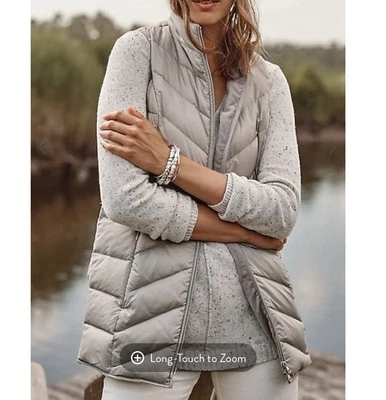 $159 J Jill size L Large VEST Down Side-Zip Puffer FOG  BEAUTIFUL E25 - Image 1 of 4