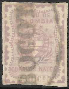 COLOMBIA. 1866. 10c Rosy Mauve on Thin Paper. SG: 45. 4 Margins. Fine Used - Picture 1 of 2