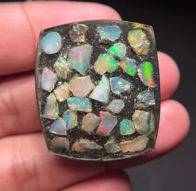 AAA Natural Ethiopian Multi Fire Opal Cabochon Opal Raw Crystal Doublet Gemstone - Image 1 of 4