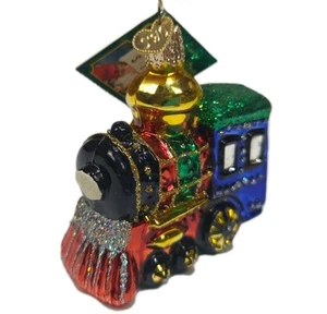 Merck Family's Old World Christmas Small Locomotive Train Glass Ornament 2001 - Picture 1 of 8