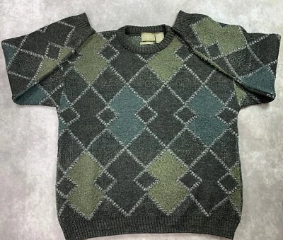 Suéter Haggar Para Hombre M Verde Argyle Tonos Tierra Mezcla Lana Hecho en Italia Foto 1 de 4