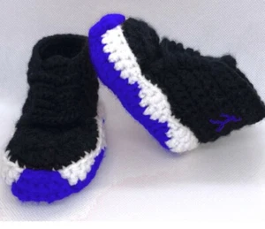 Crochet Baby Sneaker JBasketball Air Blue Black White - Picture 1 of 1