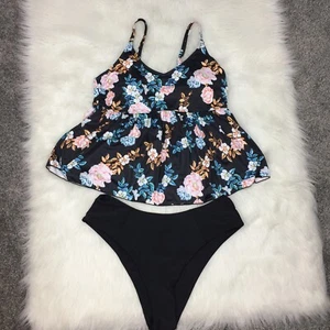 Tankini costume da bagno donna XL vita alta peplo retrò volant stampa floreale - Foto 1 di 7