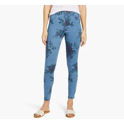 Hue Women Faded Floral Ultra Soft Denim Leggings Size X-Small Blue $52 - Image 1 of 4