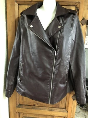 Lane Bryant Dark Brown Zippered Moto Jacket Faux Leather Lined 10/12 Pockets New - Image 1 of 4