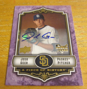 Josh Geer 2009 UD A Piece of History Rookie Autographs Violet #118 Card Padres